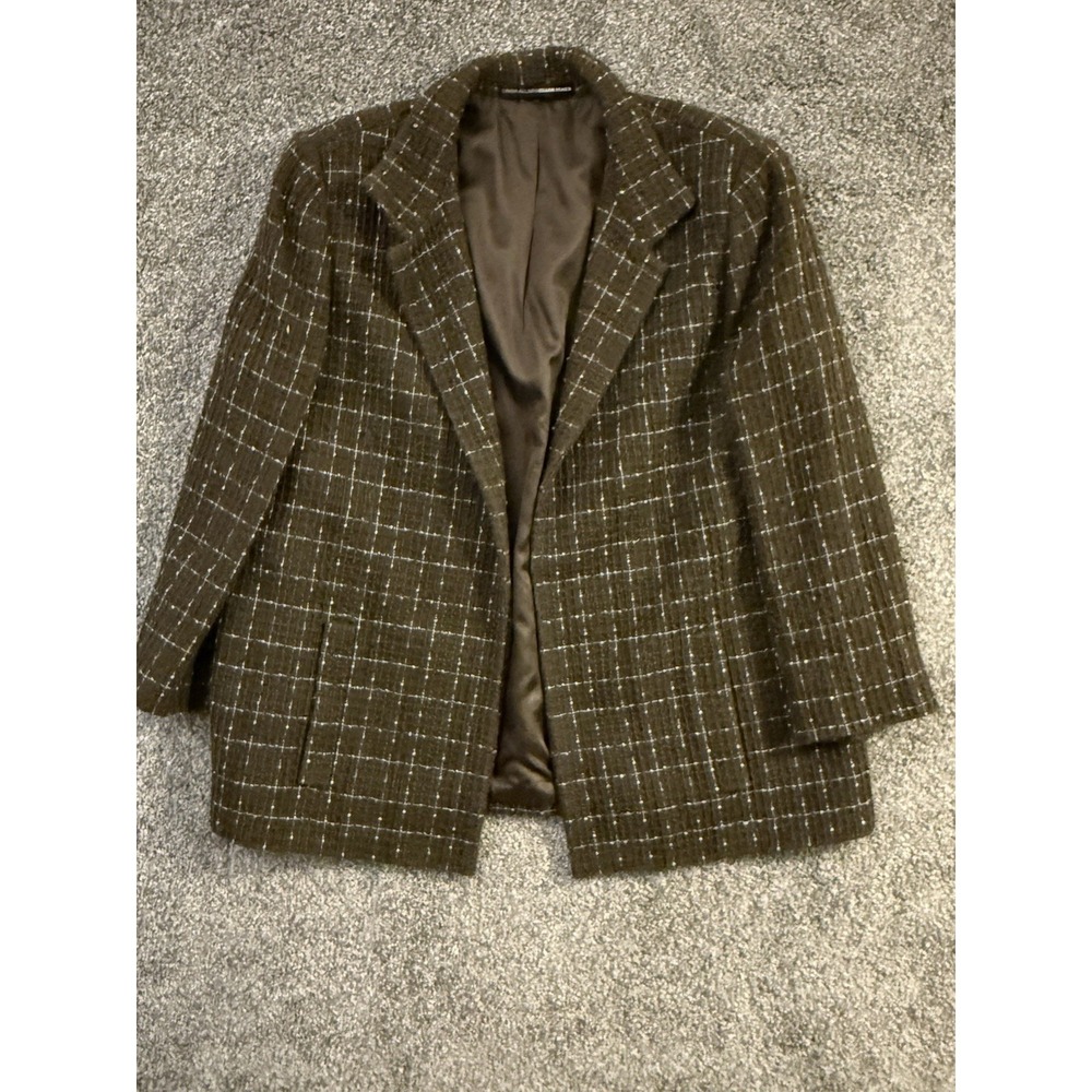Vintage Linda Allard Ellen Tracy Wool Tweed Blazer Womens 16 Brown Plaid